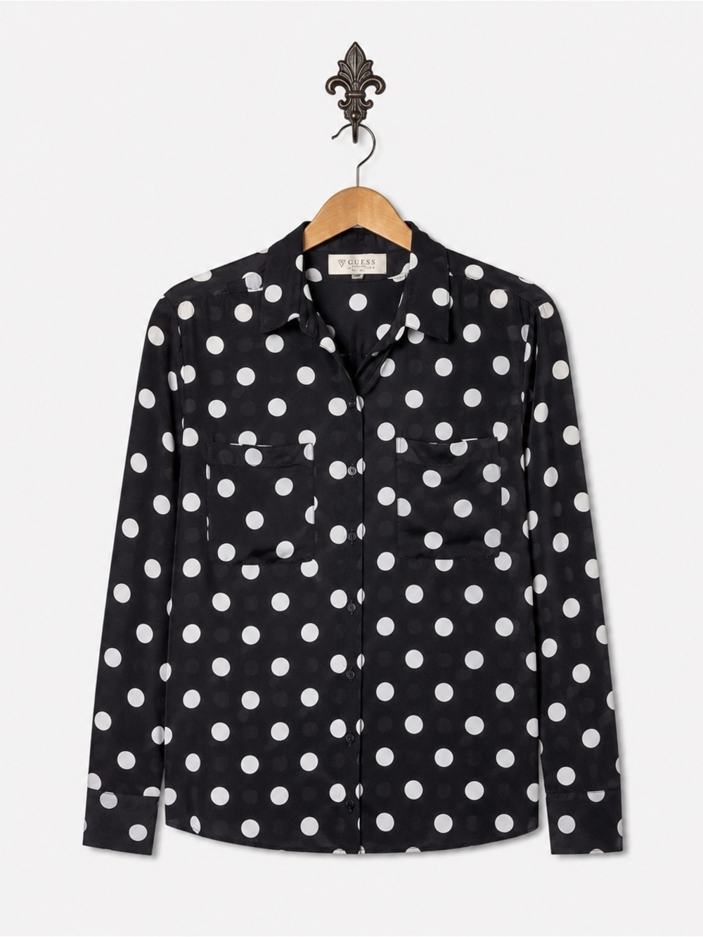 Guess Monochrome Polka Dot Button Down Top Blouse S